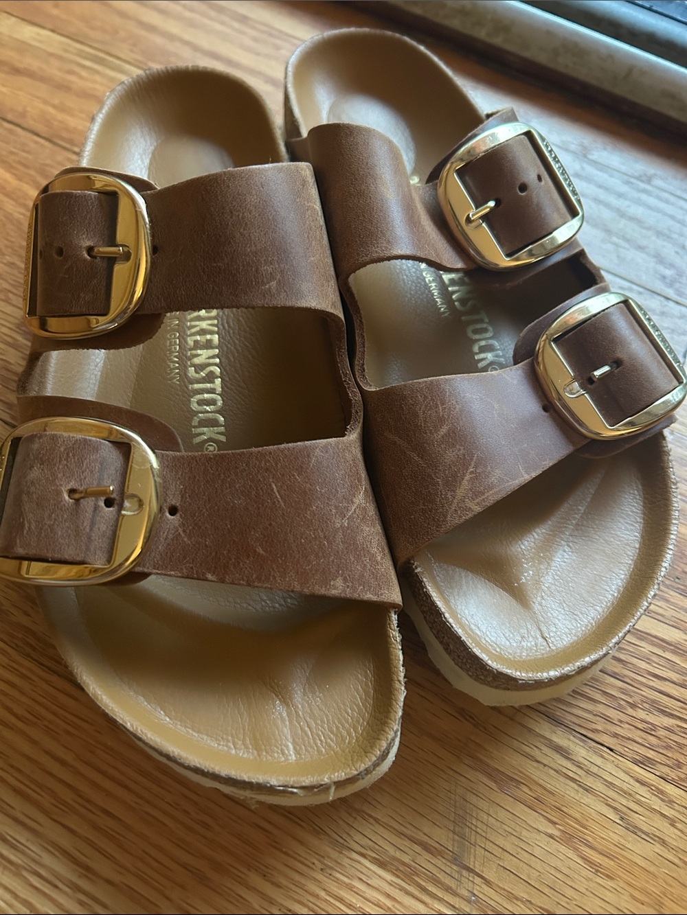 Birkenstock Arizona Big Buckle Cognac Oiled Leather Sandals Size 38 US 7 Narrow - Picture 4 of 13